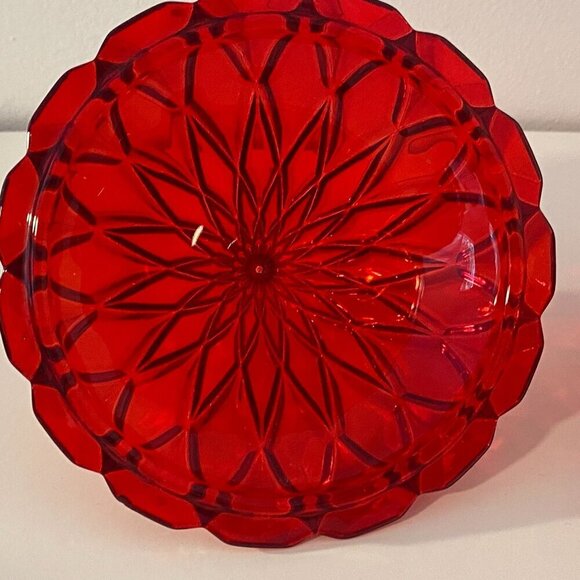 Vintage Shannon Designs of Ireland Lead Crystal Red Glass Candy Dish With Lid - Picture 8 of 14